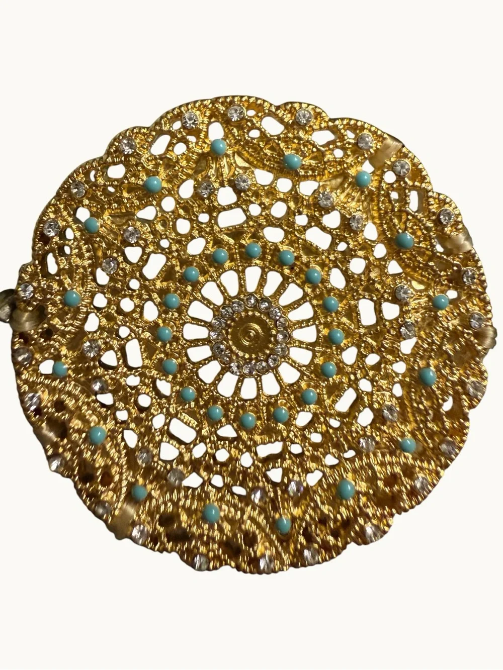 Gold Filigree & Light Blue Beaded Bracelet